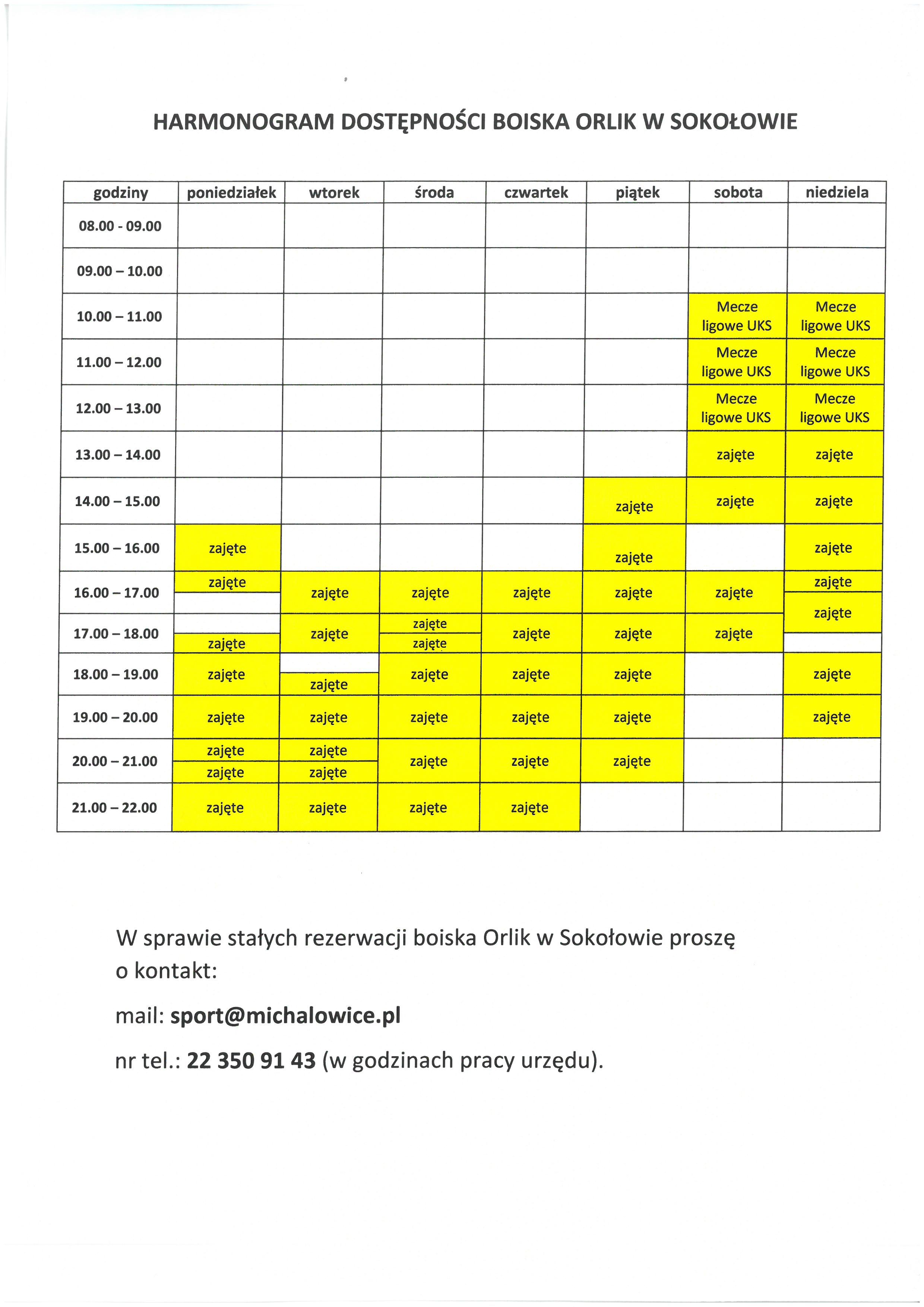 Harmonogram dostępności boiska Orlik