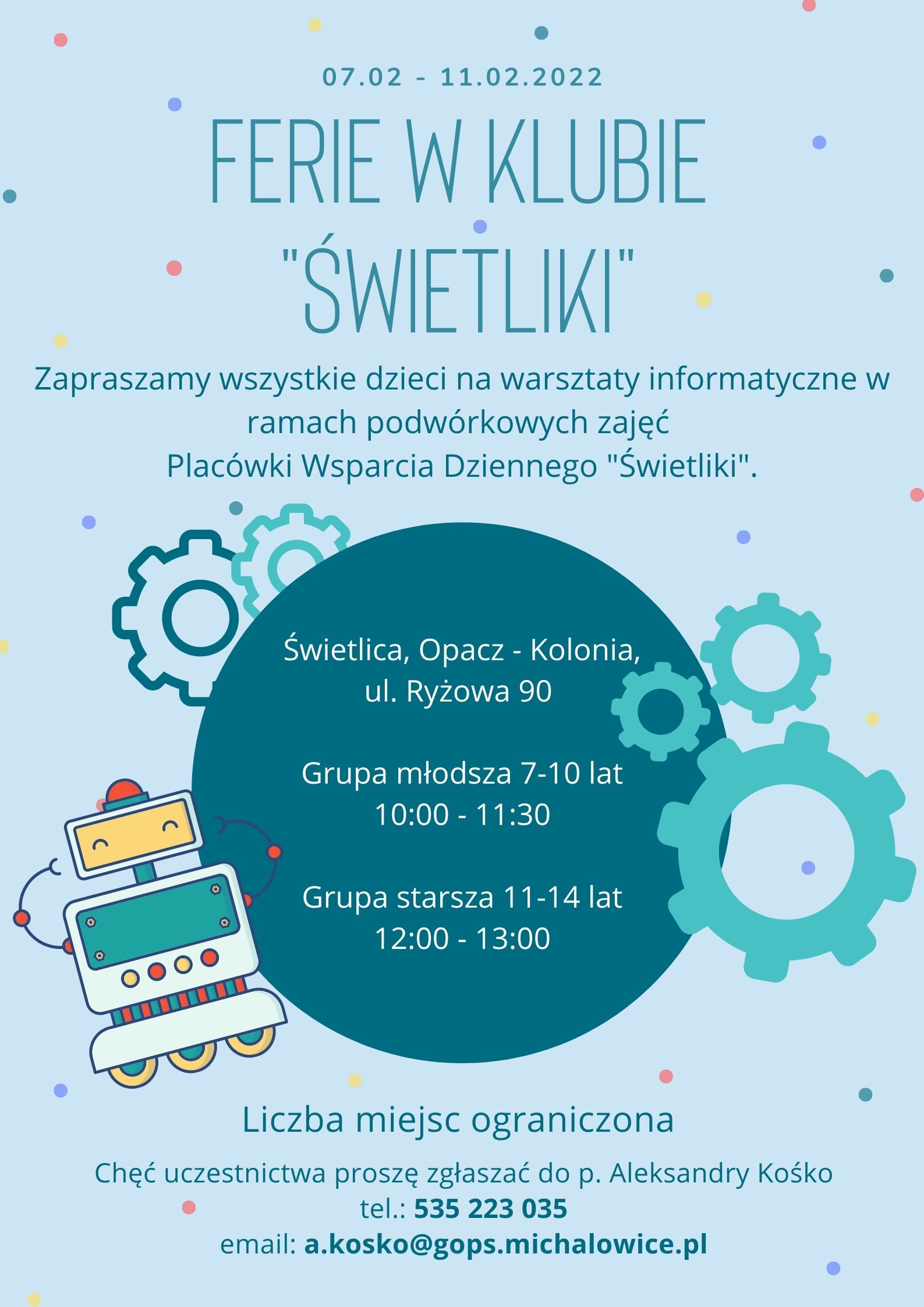 Grafika obrazująca zaproszenie na warsztaty informatyczne.