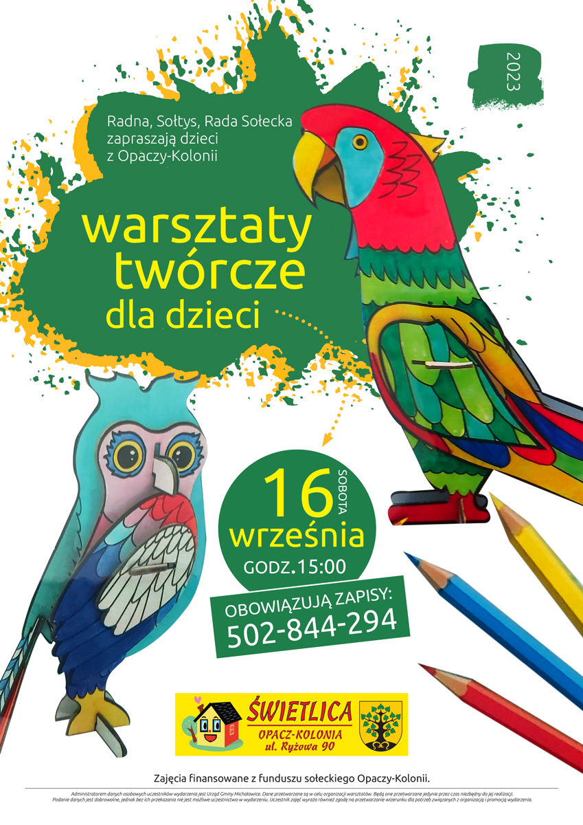 Grafika zapraszająca na warsztaty twórcze dla dzieci