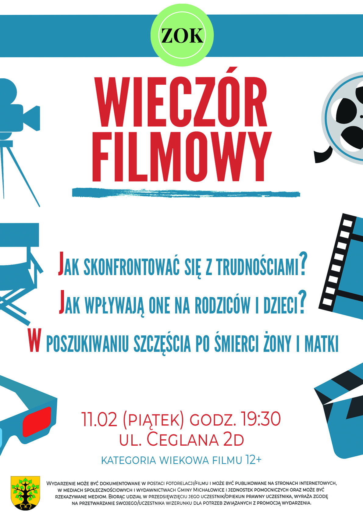 grafika prezentujaca zaproszenie na wieczór filmowy