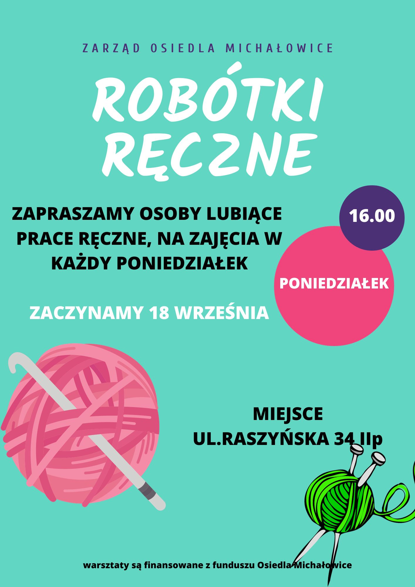 Zaproszenie na zajęcia z robótek ręcznych