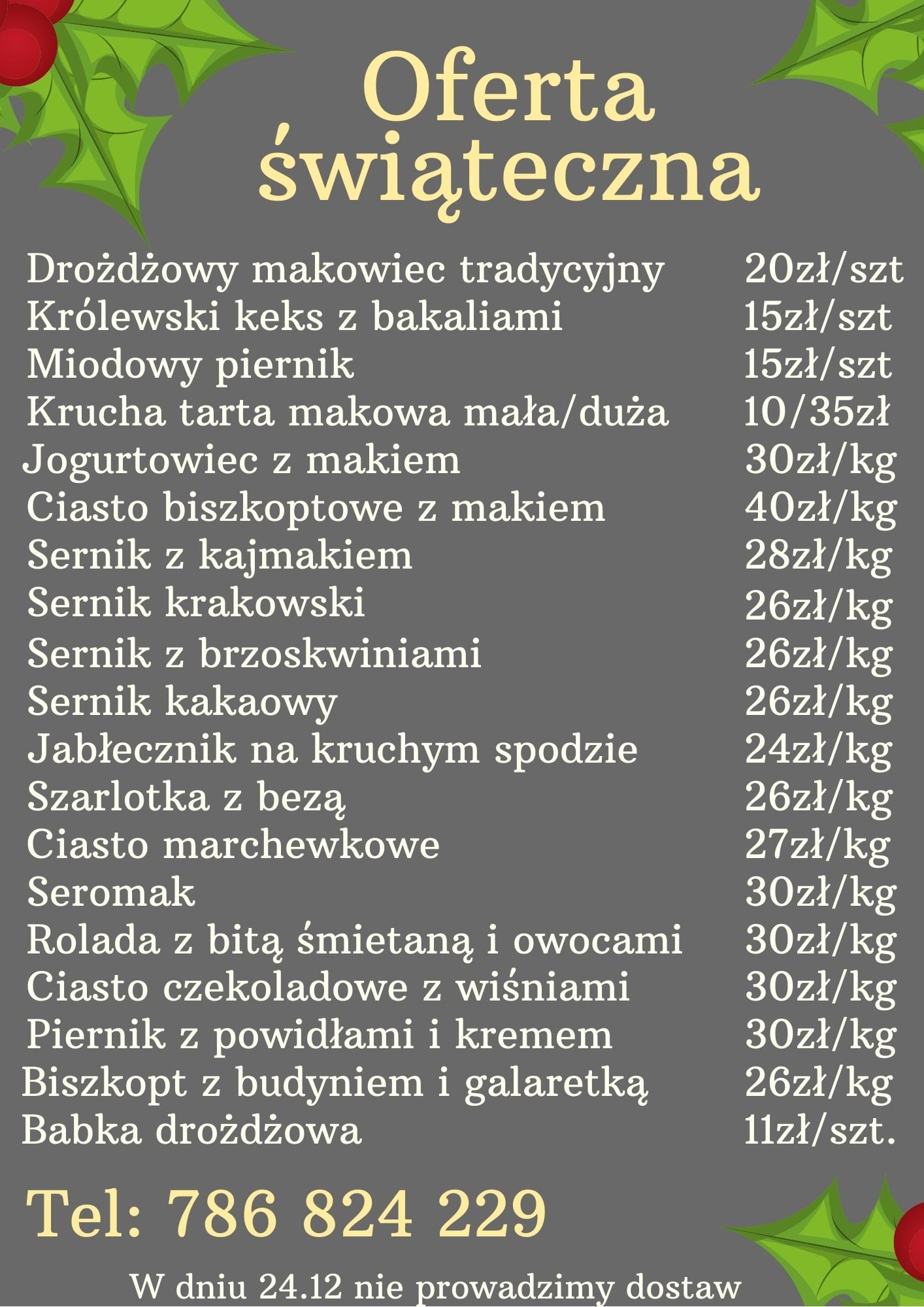 domowa cukiernia michałowice menu świąteczne