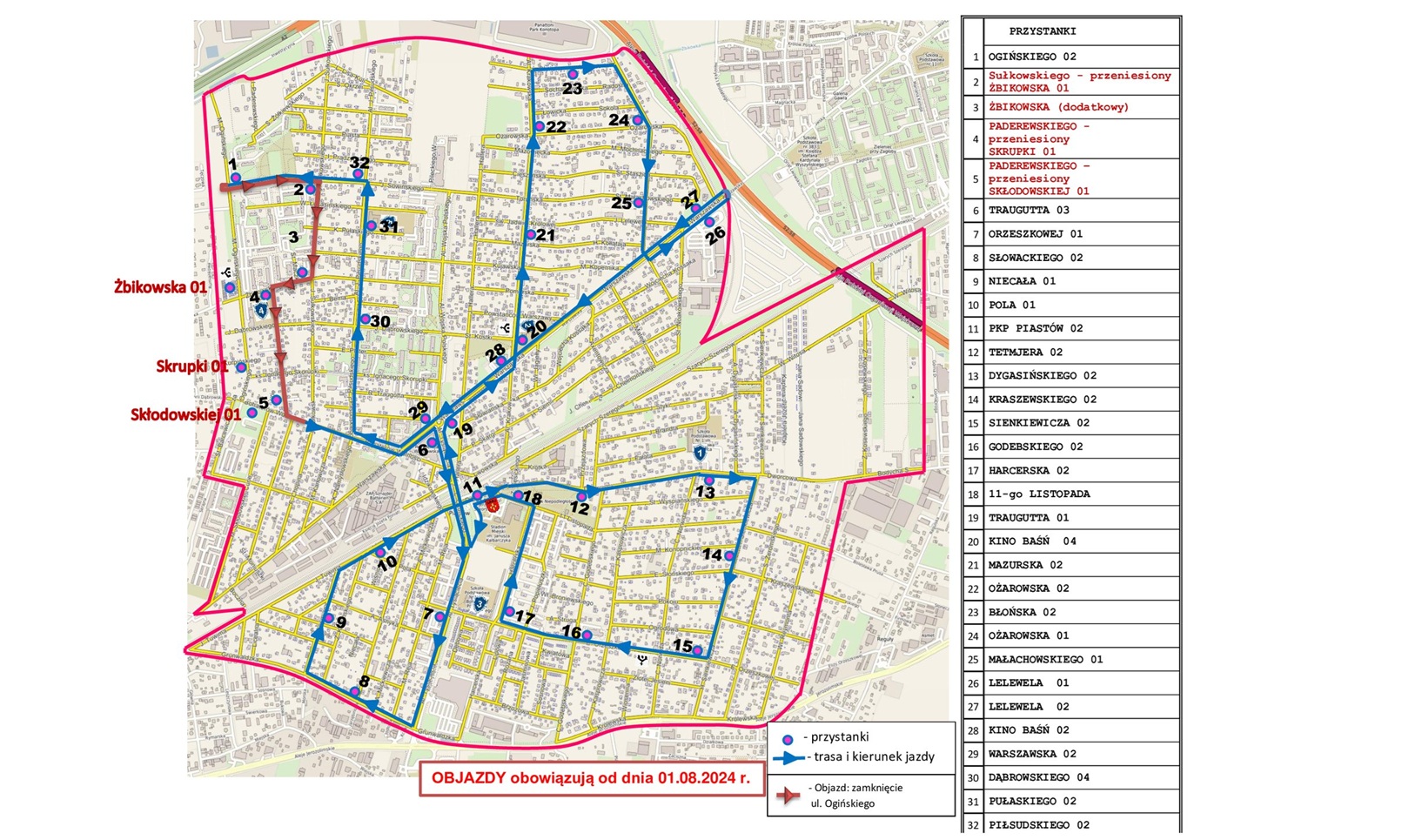 mapa linii P1