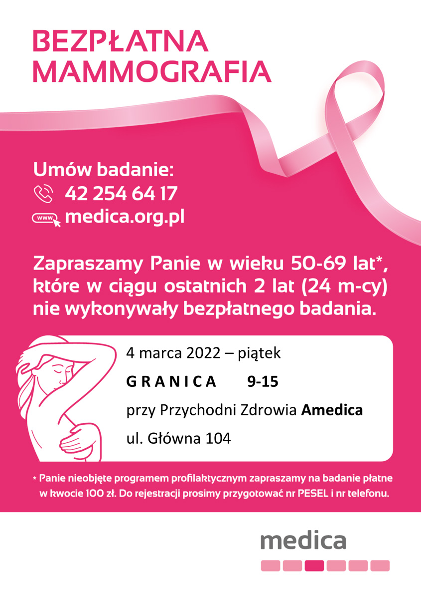 Grafika obrazująca zaproszenie na bezpłatne badania mammografrem.