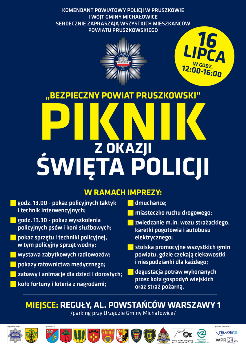 plakat zapraszający na piknik z okazji Święta Policji